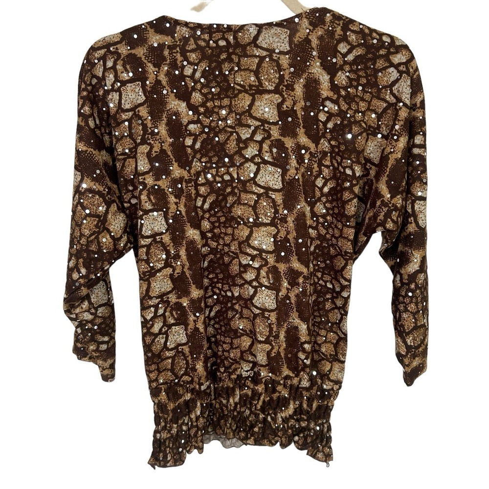 ISABELLA RODRIGUEZ New Animal Print Alligator TOP S Cowl Blouse Chic Maximalist - Picture 12 of 17